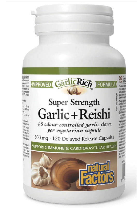 NATURAL FACTORS Garlic+Reishi Super Strength (300 mg - 120 DR Capsules)