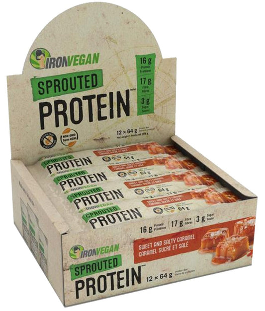 IRON VEGAN Sprouted Protein Bar Sweet & Salty Caramel (Box 12 x 64 gr)